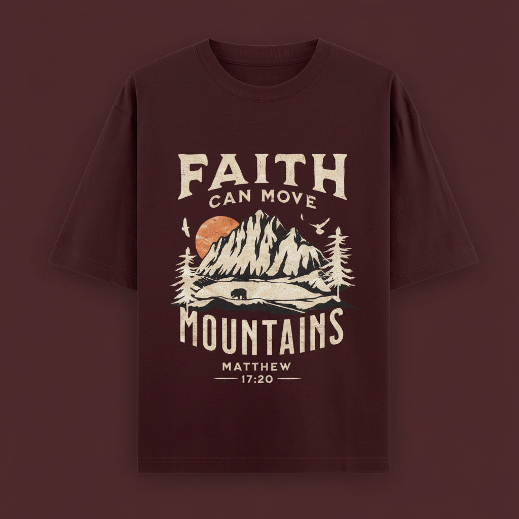 ZotRage maroon heavyweight cotton oversized t-shirt featuring a vintage mountain landscape graphic print