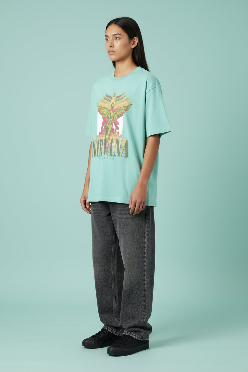 ZotRage Nirvana In Utero mint green oversized cotton t-shirt with vintage band graphic print