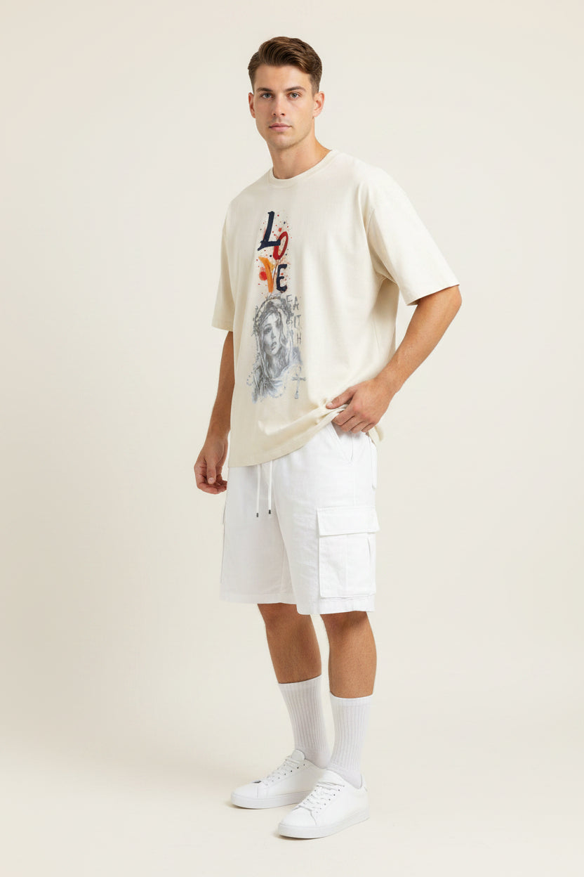 ZotRage off-white heavyweight cotton oversized t-shirt featuring a graphic print of a woman and the word Love