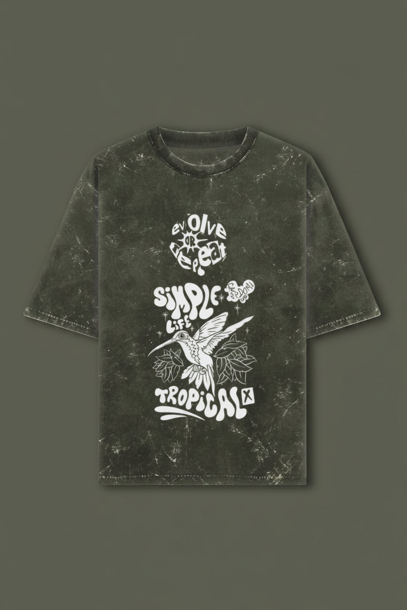 ZotRage olive green acid washed heavyweight cotton oversized t-shirt with white graphic print on the front