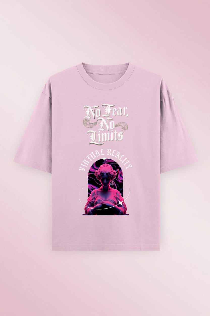 ZotRage baby pink heavyweight cotton oversized t-shirt with No Fear No Limits graphic and statue print