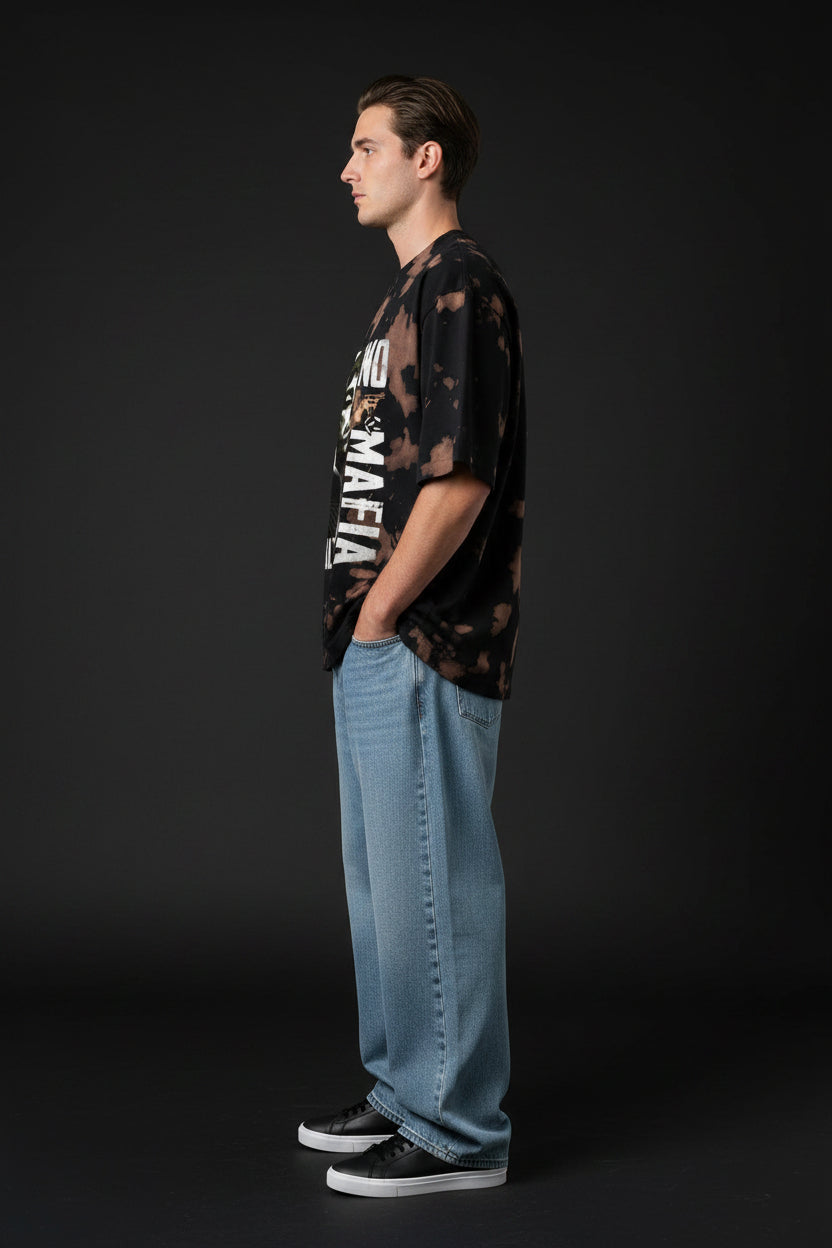 ZotRage oversized brown and black tie-dye cotton blend t-shirt featuring a Scarface graphic print
