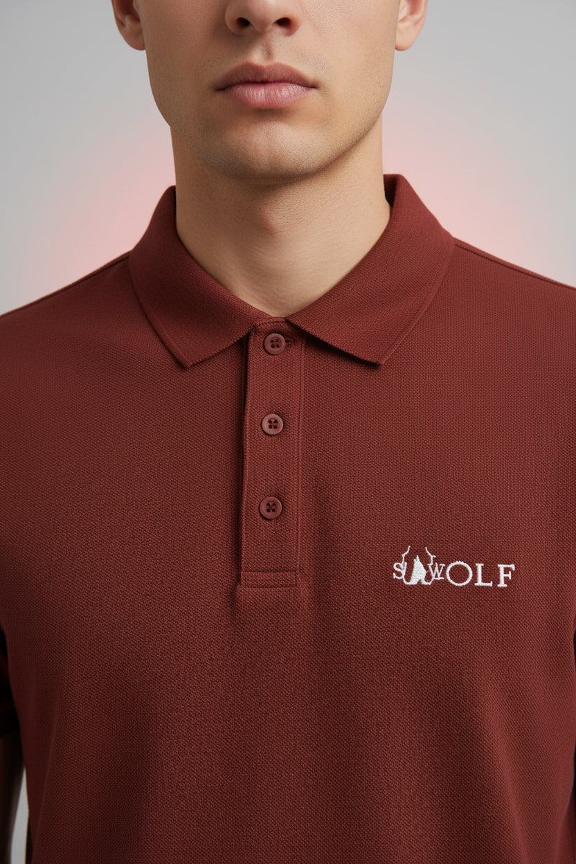 ZotRage Wolf brick red polo shirt in 100% cotton Airtex fabric with a structured collar and embroidered logo